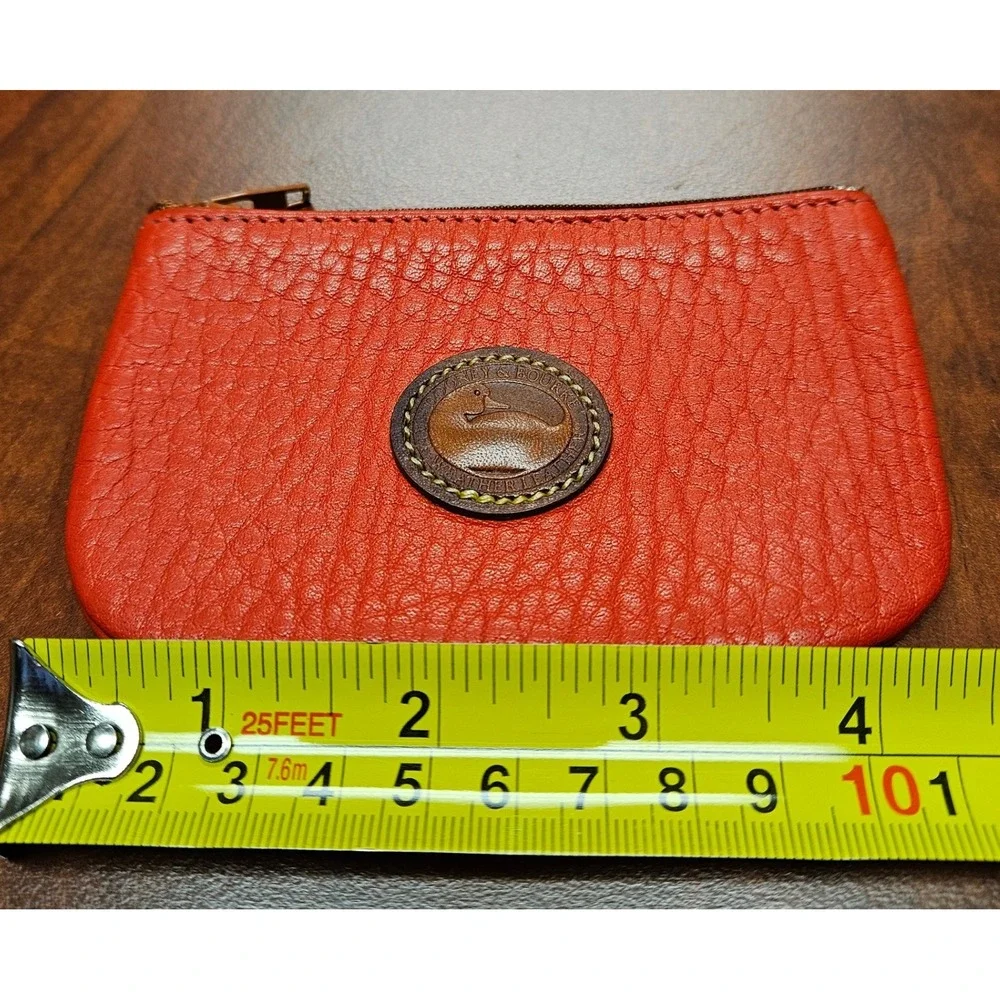 Vtg‎ Dooney & Bourke Persimmon Red Orange Pebbled AWL Leather Zip Coin Pouch